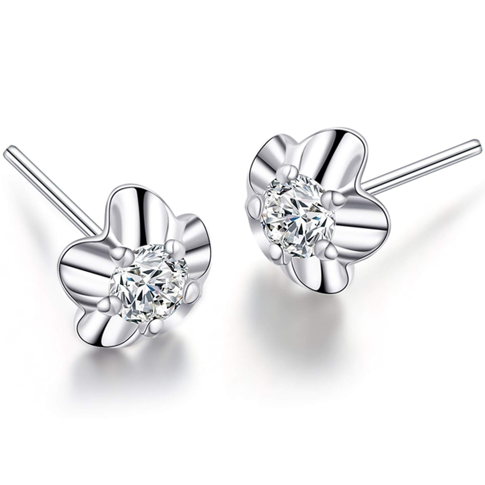 KnSam Echter Goldschmuck Damen Ohrringe aus 18K Weißgold, Blumen Form mit Diamant Damenohrringe Abendschmuck Ohrstecker