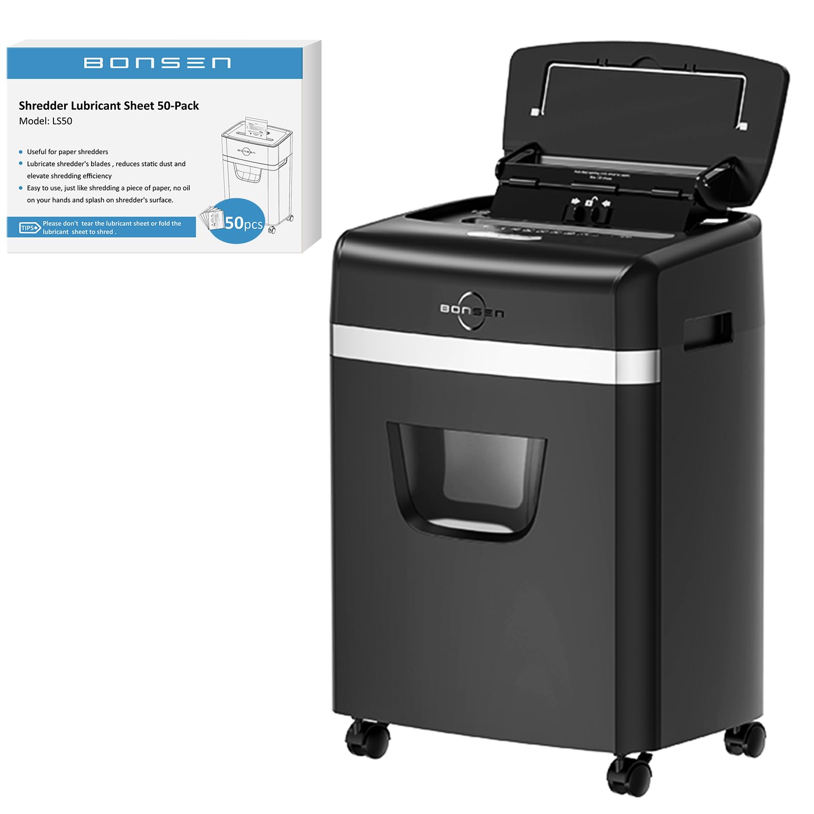 BONSEN 120-Sheet Auto Feed Paper Shredder and 50 Pack Lubricant Sheets