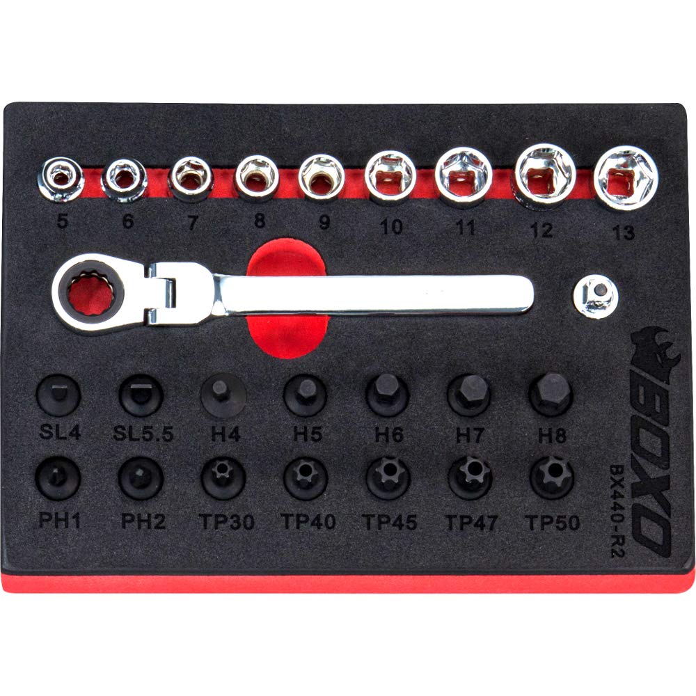 1/4"" Drive Low Profile Socket & Stubby Bit Set 25 Piece CR-V BX440-R2