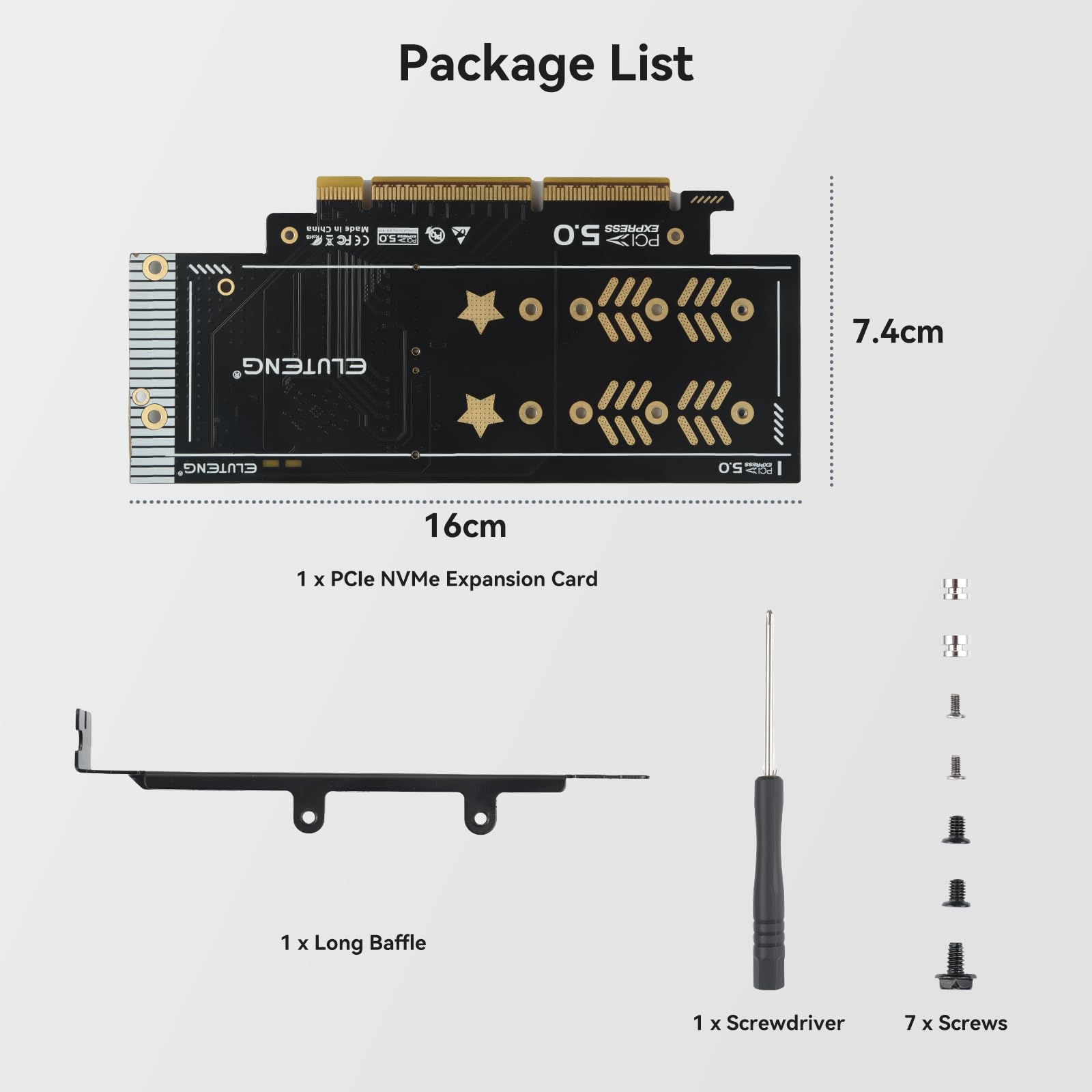 ELUTENG Dualny adapter M.2 NVMe na PCIe 5.0, karta rozszerzająca 2 x 128 Gbit/s NVMe PCI-Express SSD, obsługująca gniazda PCIE X8 X16 dla kluczy M/B&M 2230 2242 2260 2280 SSD