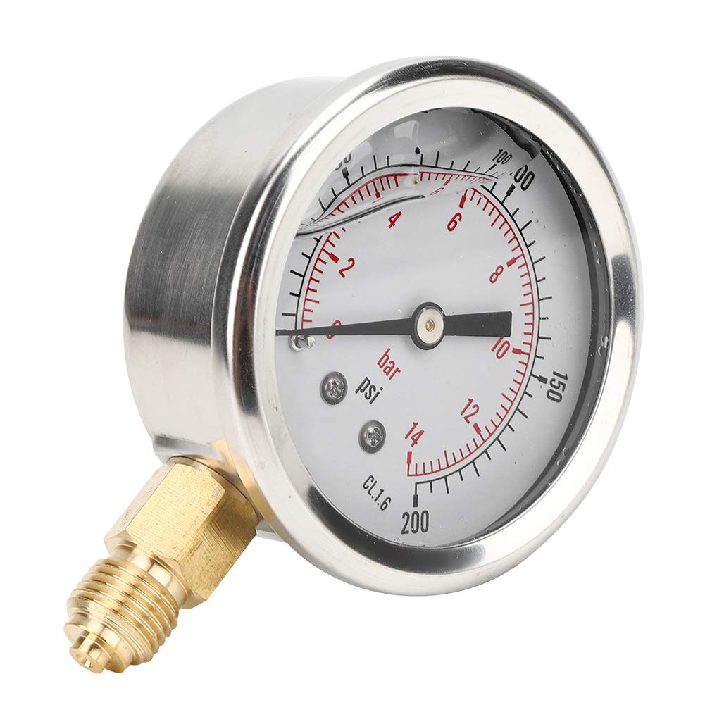 Manomètre de Pression 14 Bars 200 psi en Acier Inoxydable, Cadran Transparent, Filetage 1/4 BSP, manomètre mécanique Robuste pour Usage Industriel, Automobile et Domestique.