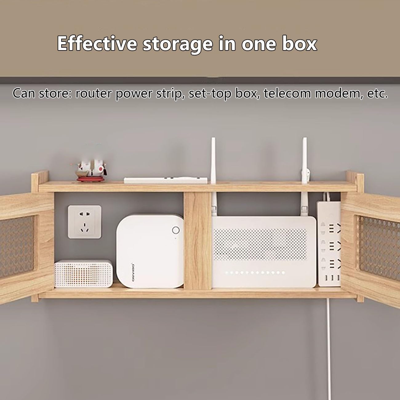 Générique Étagère Murale élégante en rotin pour routeur et boîtier Wi-FI – Meuble de Rangement Gris Moderne pour la Maison/Le Bureau, Organisateur de routeur idéal (15,75" x 4,33" x 9,06")