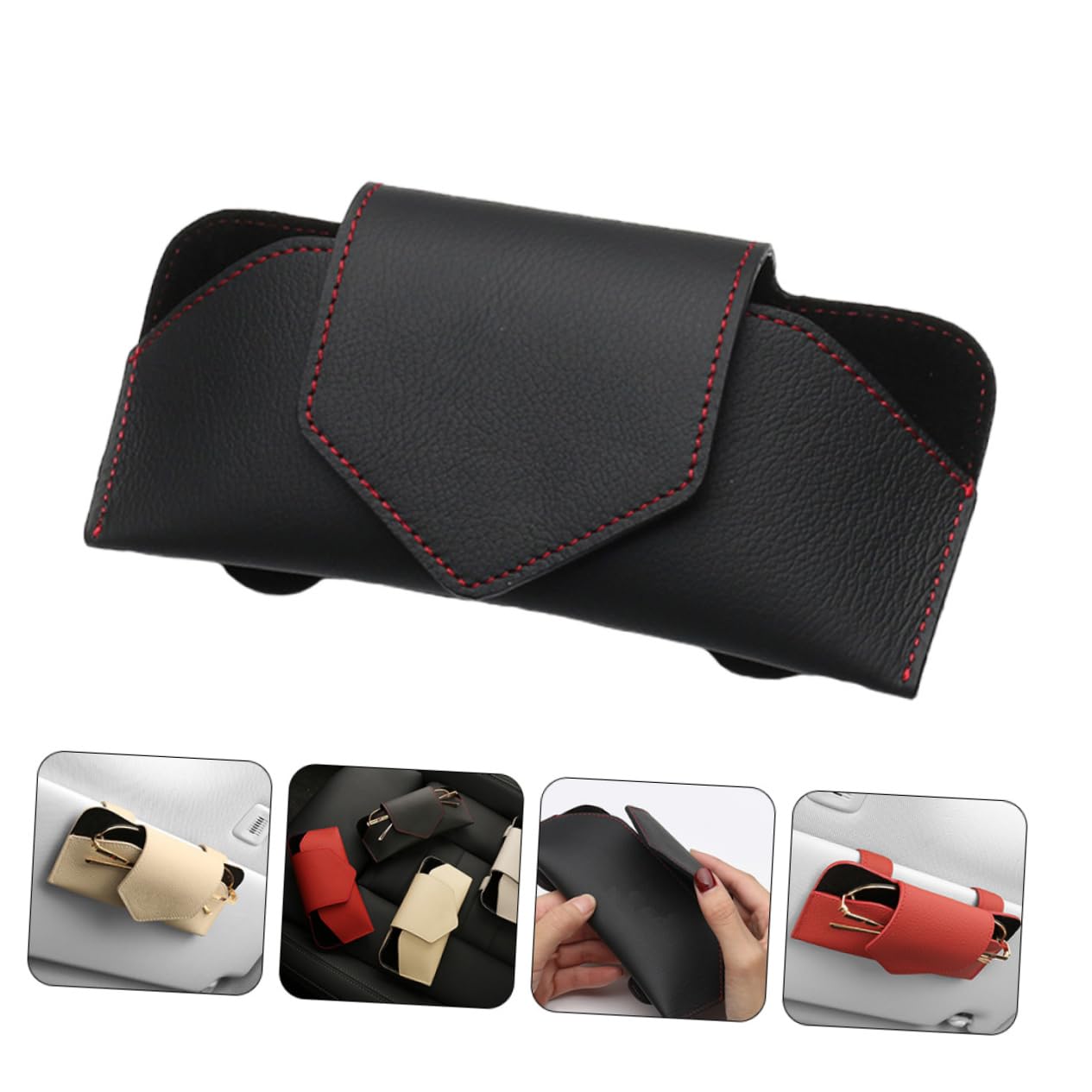 PartyKindom 2pièces Porte-lunettes De Voiture Cuir Pu Support De Lunettes Pour Pare-soleil Facile à Installer Compatible Plupart Des Modèles Et Types