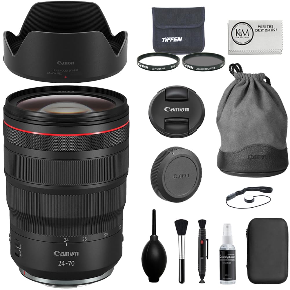 Canon RF24-70mm f/2.8 L is USM Lens Bundle with Tiffen 82mm Twin Filter Kit (UV &amp; CPL) with Pouch + Deluxe Cleaning Kit - Dust Blower, Brush, Lens Pen, Cap Keeper + Microfiber Cloth (6 Items)
