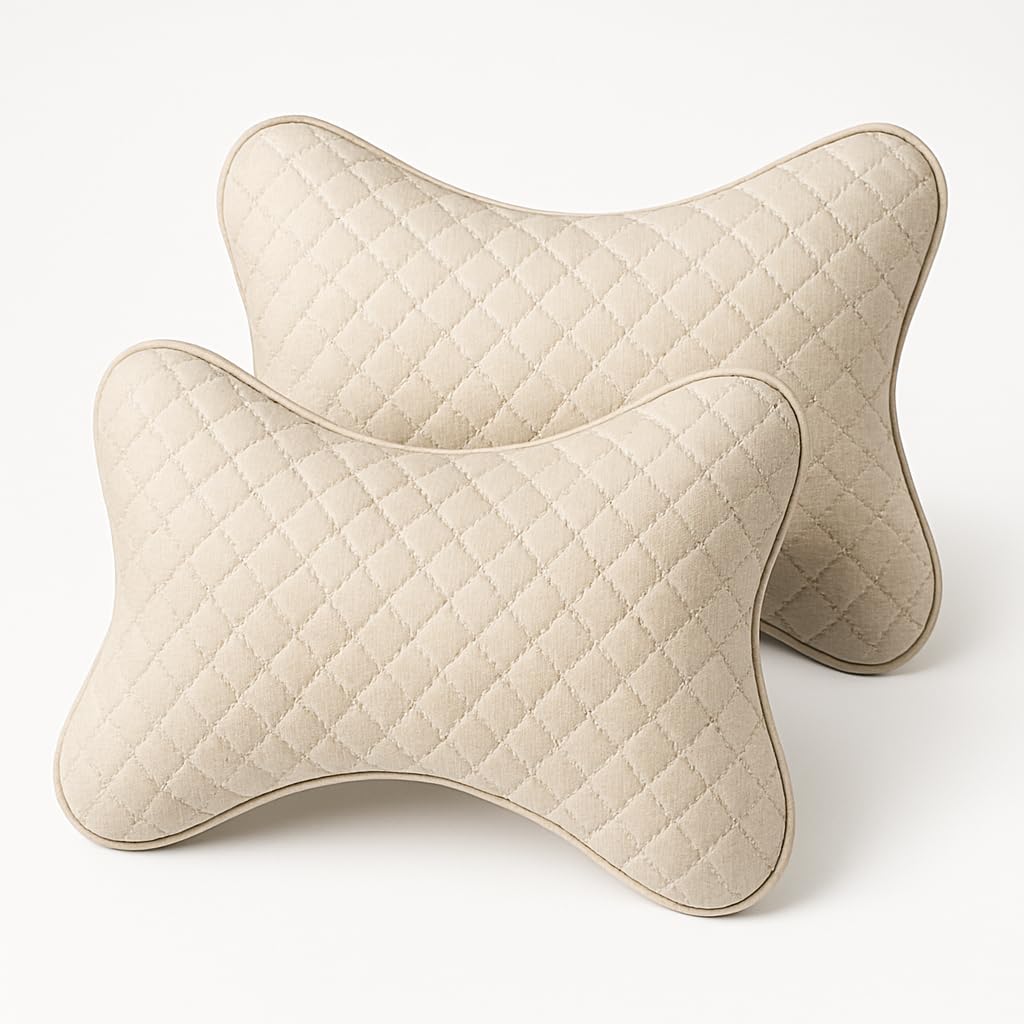 Velvet Soft car Neck Pillow for Travel, Travel Micro Fiber Rest Pillow/Cushion Set of Pillows Compatible with All Cars - Pack of 2 Pieces (Beige)-image-48