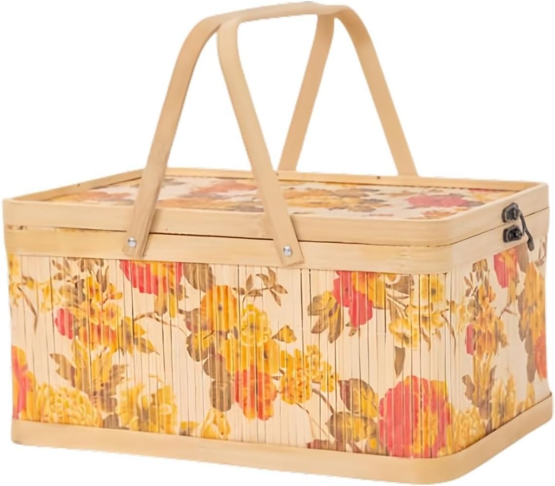 Amazon｜竹籠 竹篭 収納ケース 編まれた 天然素材 ふた付き 野点 茶道