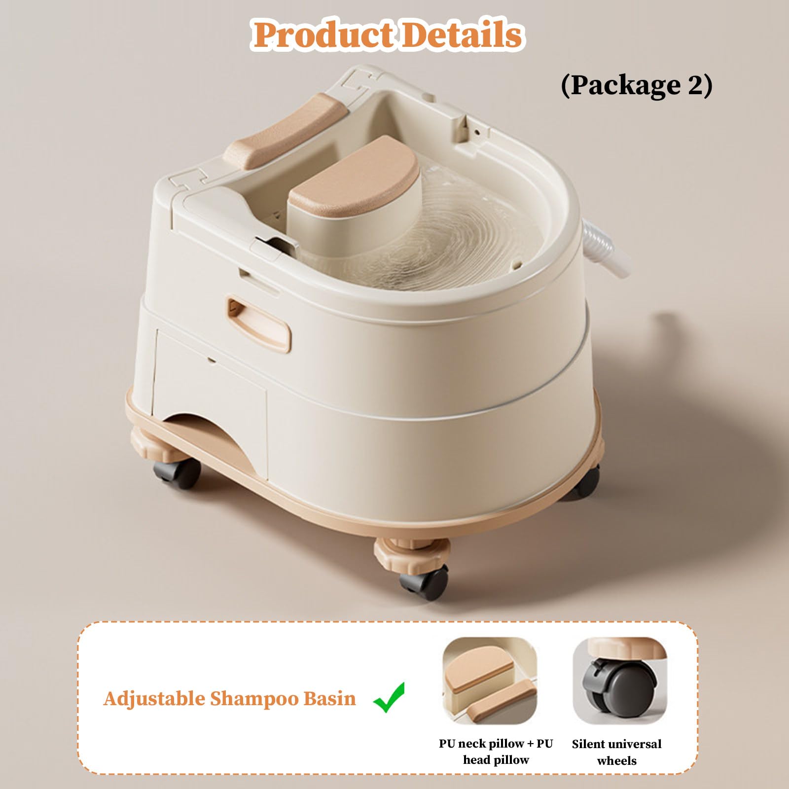 Lavacabezas Portátil, Lavabo Champú CirculacióN Agua, Equipo SPA JaponéS, Cama Champú Masaje, Ideal para el hogar y Salones de Belleza Apricot-Package2