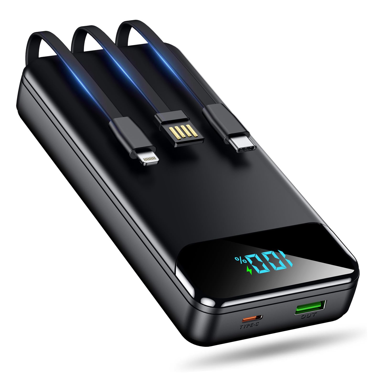 Eliegntist Portable Charger 40000mAh Power Bank - PD 22.5W Fast Charging Battery Pack, Built-in Cable Phone Charger 4 Output 3 Input, Compatible with iPhone 16 15 14 13 Android Samsung