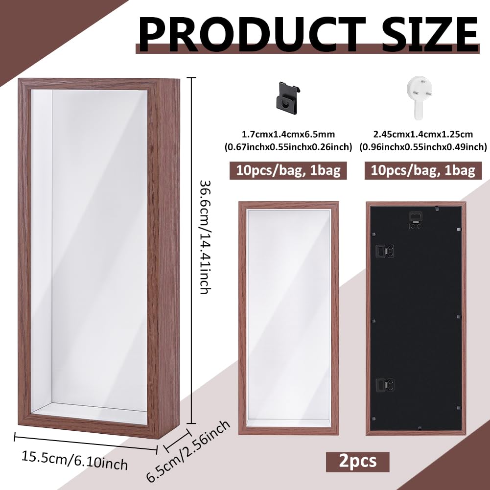 2 Stück Schattenbox Displaykasten 36.6x15.5x6.5cm Rechteckiger MDF Schattenboxrahmen Mit Nagelaufhängern Und Haken Für Auszeichnungen Erinnerungsstücke(Kamel)