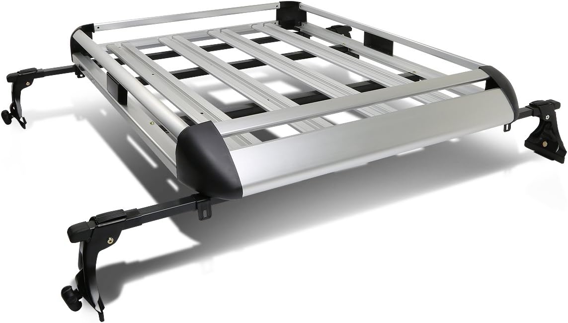 DNA Motoring RRC-38-SL Silver Roof Cargo Rack Cross Bars & 50x38 Basket - 150lb Capacity Adjustable Clamps