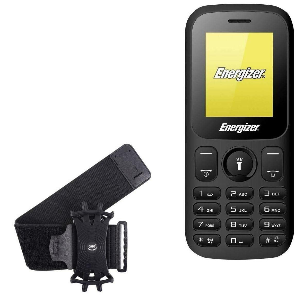 BoxWave Holster Compatible with Energizer E10+ - ActiveStretch Sport Armband, Adjustable Armband for Workout and Running - Jet Black