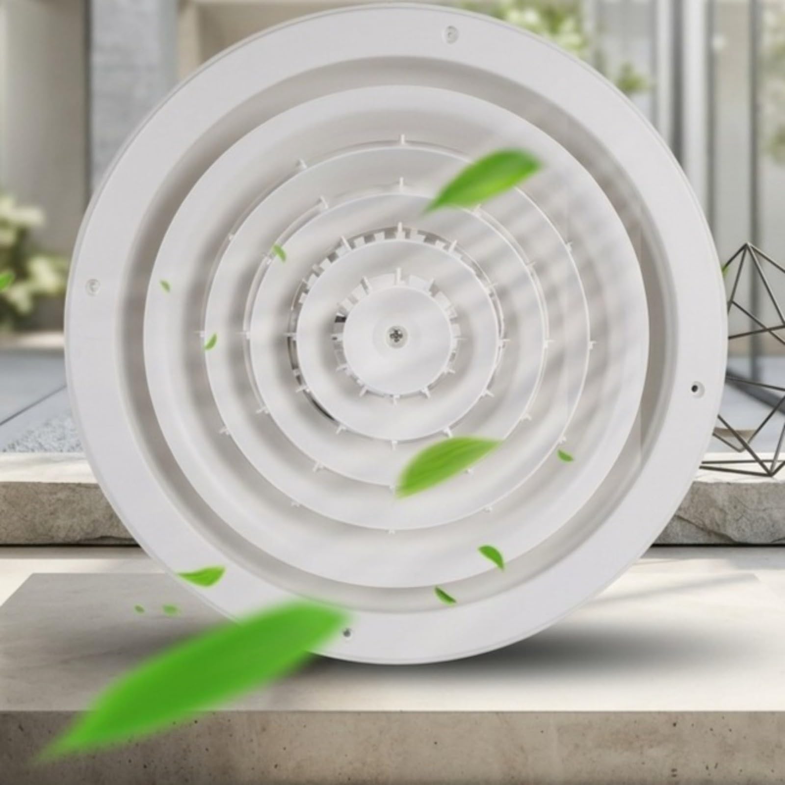 Griglia di ventilazione a soffitto rotonda 405 mm in ABS con distribuzione dell'aria regolabile per climatizzatori centrali e sistemi di ventilazione, bianca, adatta per casa e ufficio (405