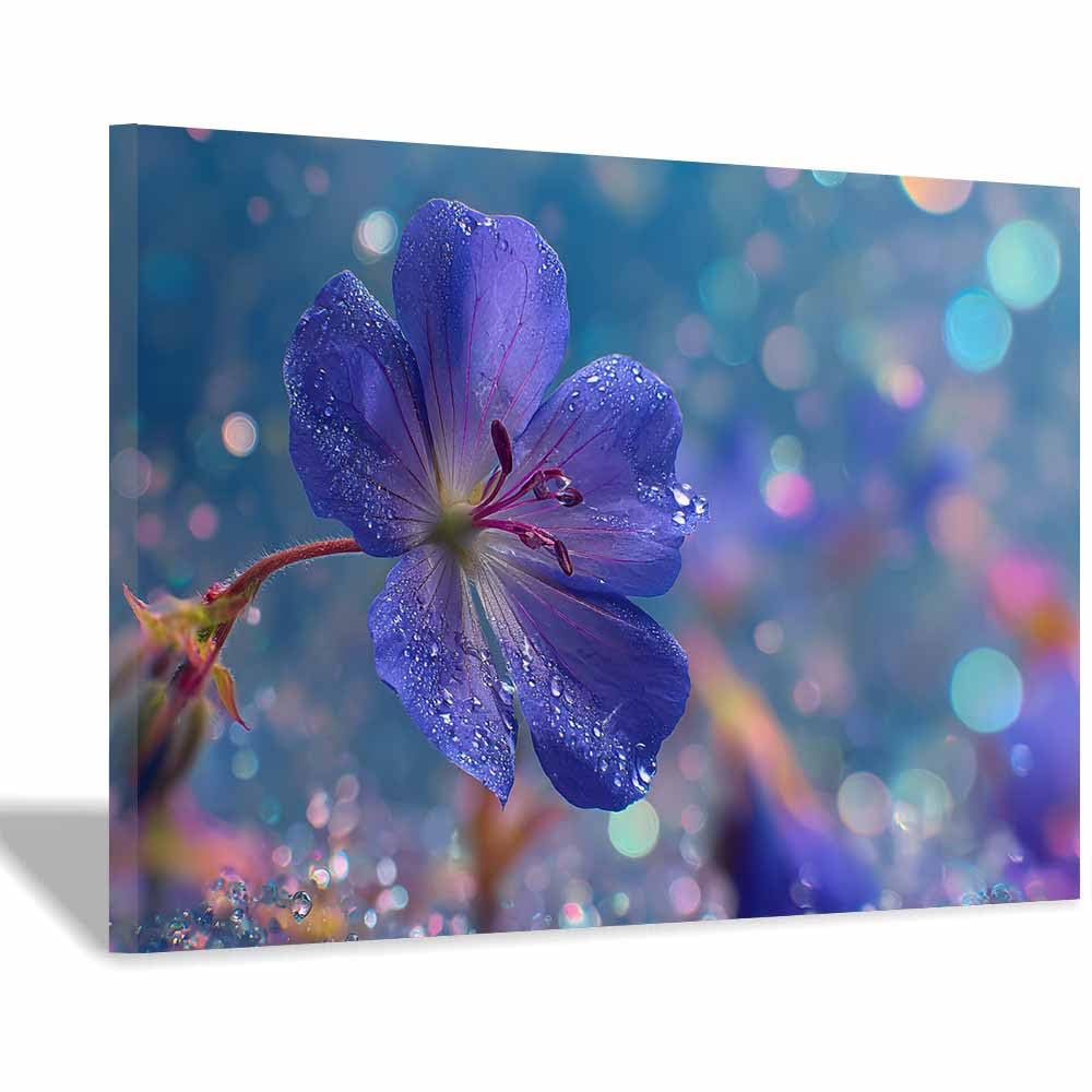 ZAMAEIU Landscape Wall Art Dew-kissed flower Artwork for Walls, Canvas Prints Paintings Room Decor, for Bedroom Kitchen Office Fireplace Wall Decor(Purple;)-60x90cm Framed