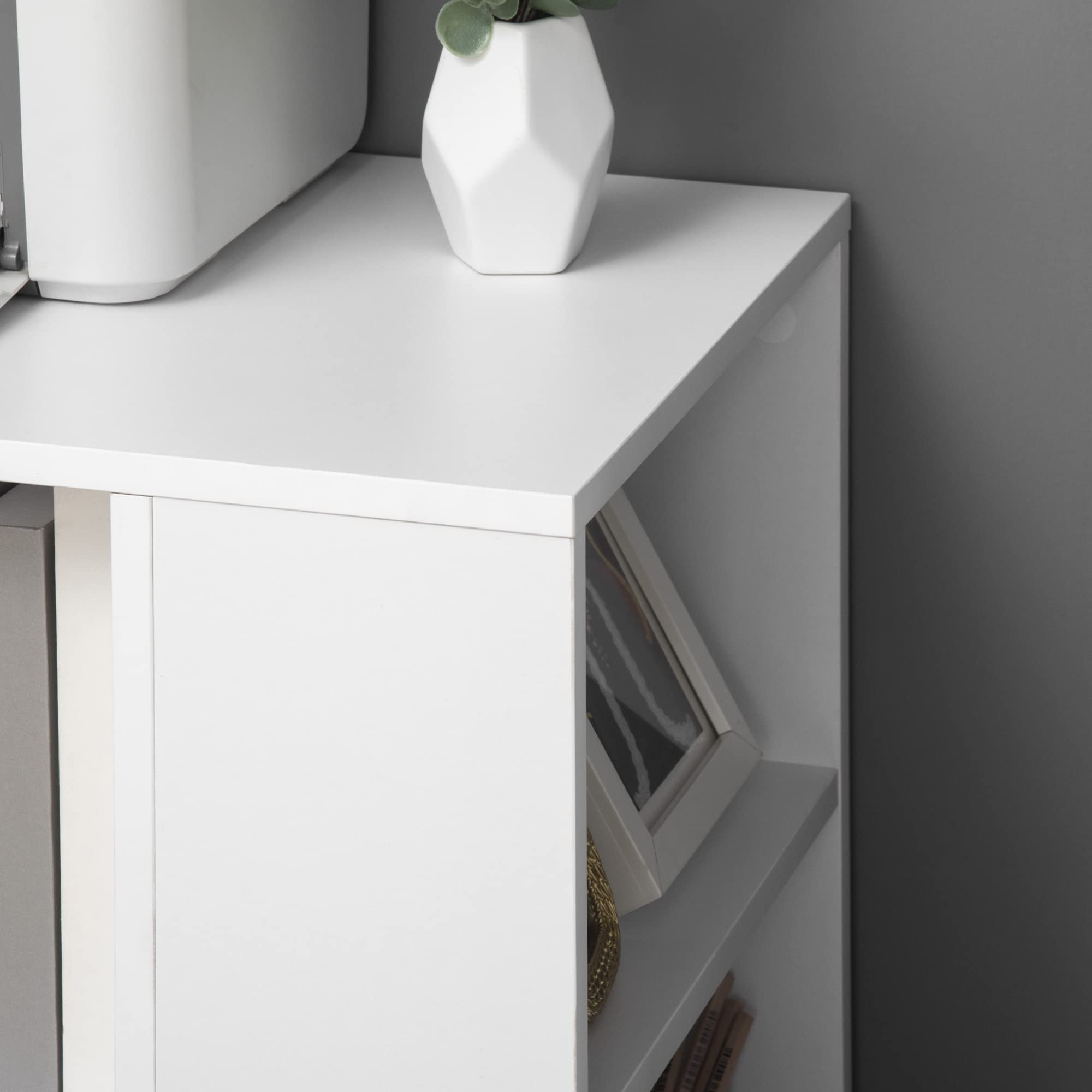 Vinsetto Mobiletto per stampanti e accessori per ufficio su ruote con 3 ripiani laterali e 2 freni Carico 30 kg per camera da letto cucina soggiorno 60x40x75,8 cm Bianco