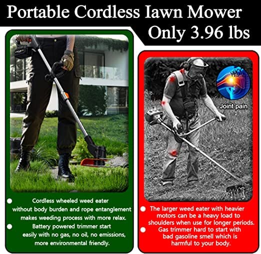 Weed Wacker Battery Grass Trimmer Cordless Grass Trimmer ElectricWeed Wacker Household Cordless Weeder Portable Garden Pruning Tool Head can be Rotated 90° Weed Eater