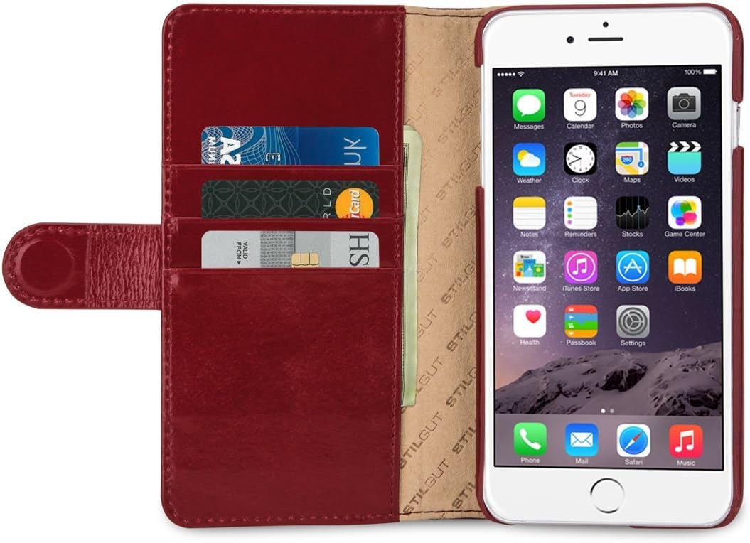 StilGut® Talis with Stand, Leather Wallet Case for Apple iPhone 6 Plus & iPhone 6s Plus (5.5''), Wine Red