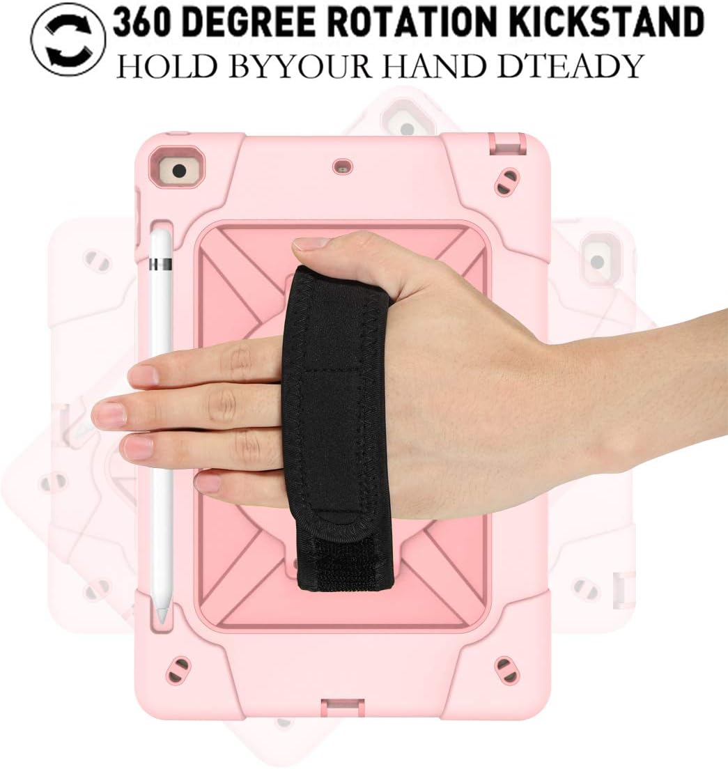 🛒 Crazy Deals iPad 10.2 Case with Pencil Holder | SIBEITU iPad Case 7th/8th Generation Shockproof Heavy Duty w/Stand Hand Strap | Hard Durable Rugged Protective Cover for iPad 8th Gen Rose Gold