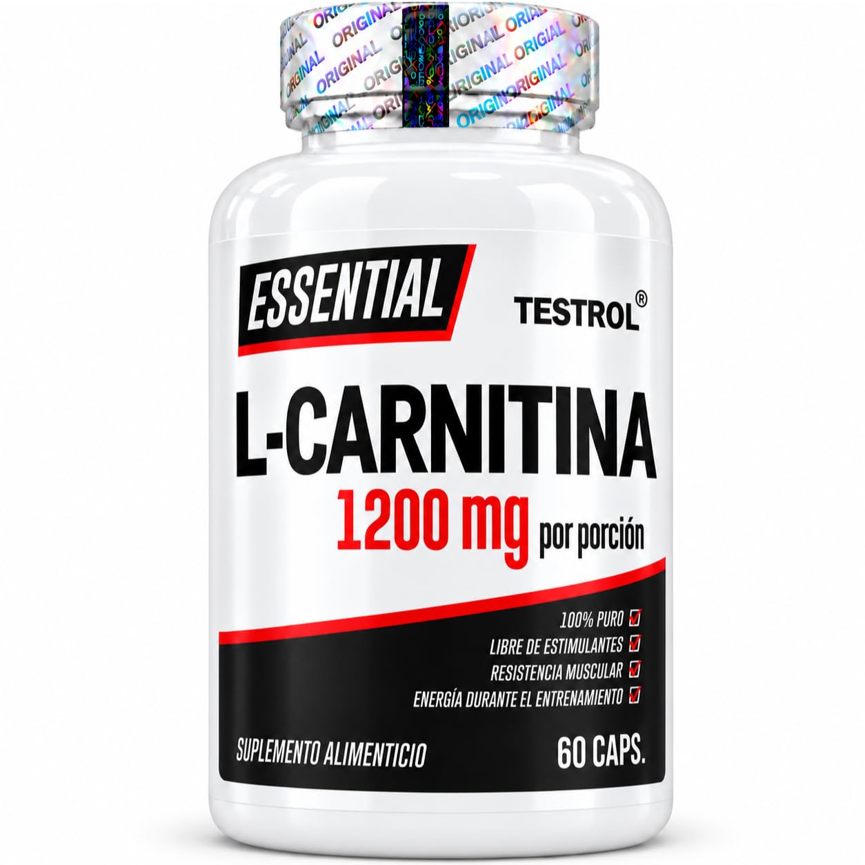 L-Carnitina Tartrato 1200 mg por Porción, Pre Workout sin Cafeína ni Estimulantes para Fuerza y Cardio, Hombre y Mujer