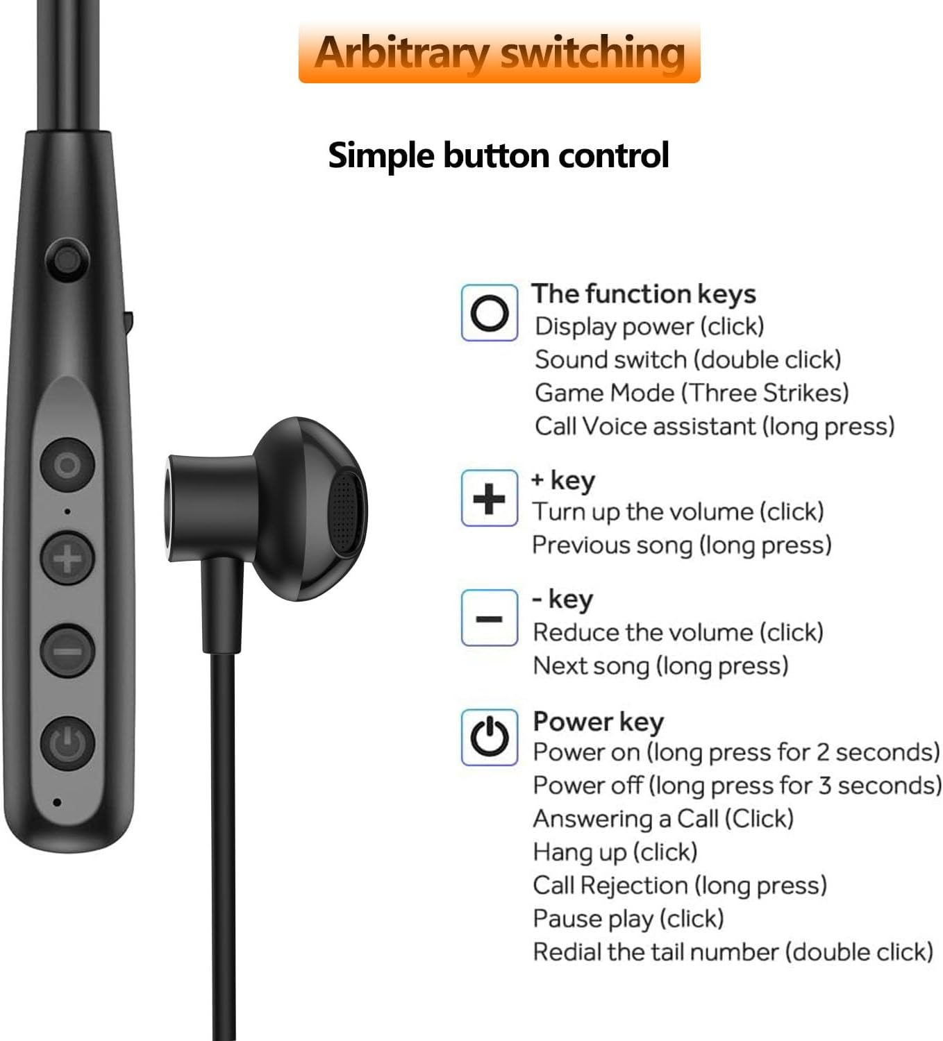 Wireless Earbuds with LED Power, Running Ear Buds 100 Hours Playtime, semi-in-Ear Bluetooth Headphones with Microphone for Running and Exercising in The Gym (Y10L) - Image 8