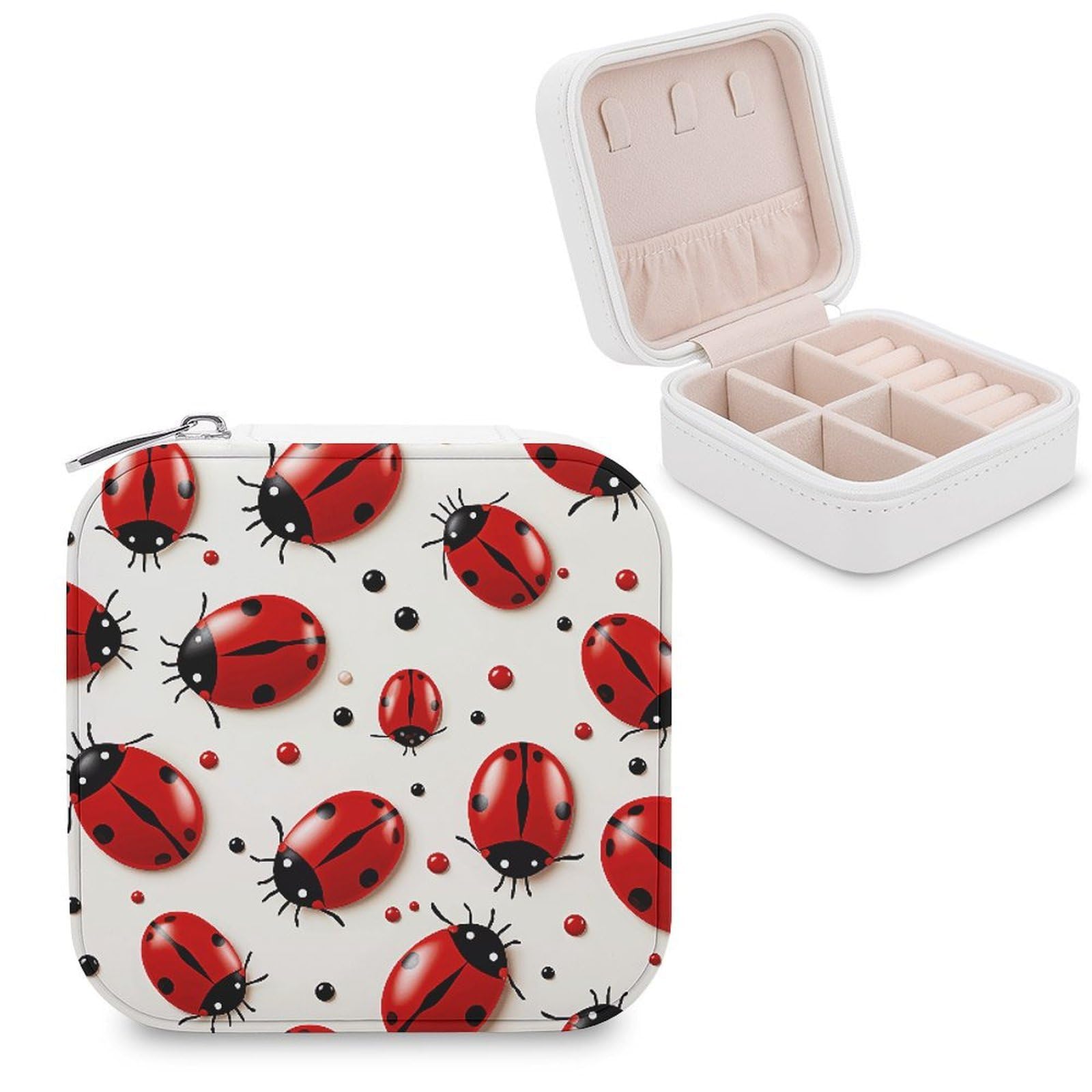 VstaDank Red Ladybug Jewelry Box Exquisite Leather Jewelry Organizer Portable Trinket Organizer Fashion Travel Jewelry Case for Rings Earrings Necklaces Unique Gifts for Women