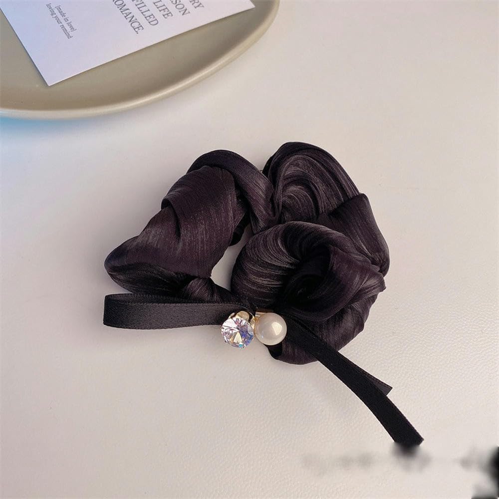 Haargummis, Satin-Haargummis, Seiden-Haargummis, Haarringe für Zöpfe, 4 Stück, Haargummi, Haargummi, Damen, Rosa, Blume, Perlen, hoher Pferdeschwanz