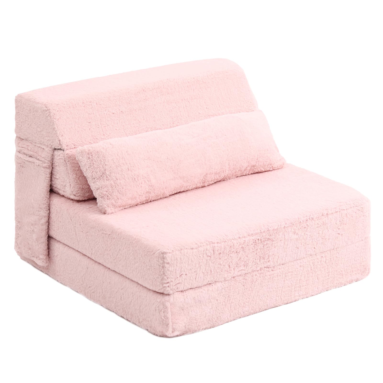 Tiita Folding Sofa Bed with Pillow Single Size Mattress&Plush Fabric with Portable Storage Bag,Floor Lounger Chair Bed for Living Room,Guest Room,Dorm,Apartment,Upstairs Loft,Home Office,Pink