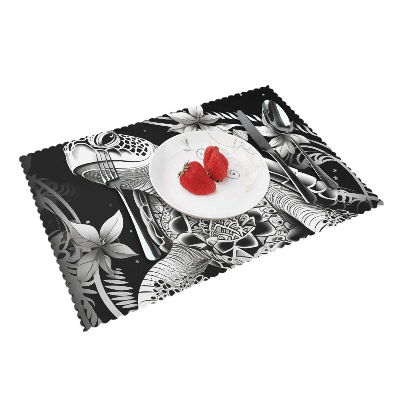 Placemats Set of 4 Heat Resistant Woven Place Mats for Dining Table Black and White Turtle Pattern Placemats Washable Wipeable PVC Table Mats Indoor/Outdoor Place Mats for Party Kitchen Decor 30x45 cm