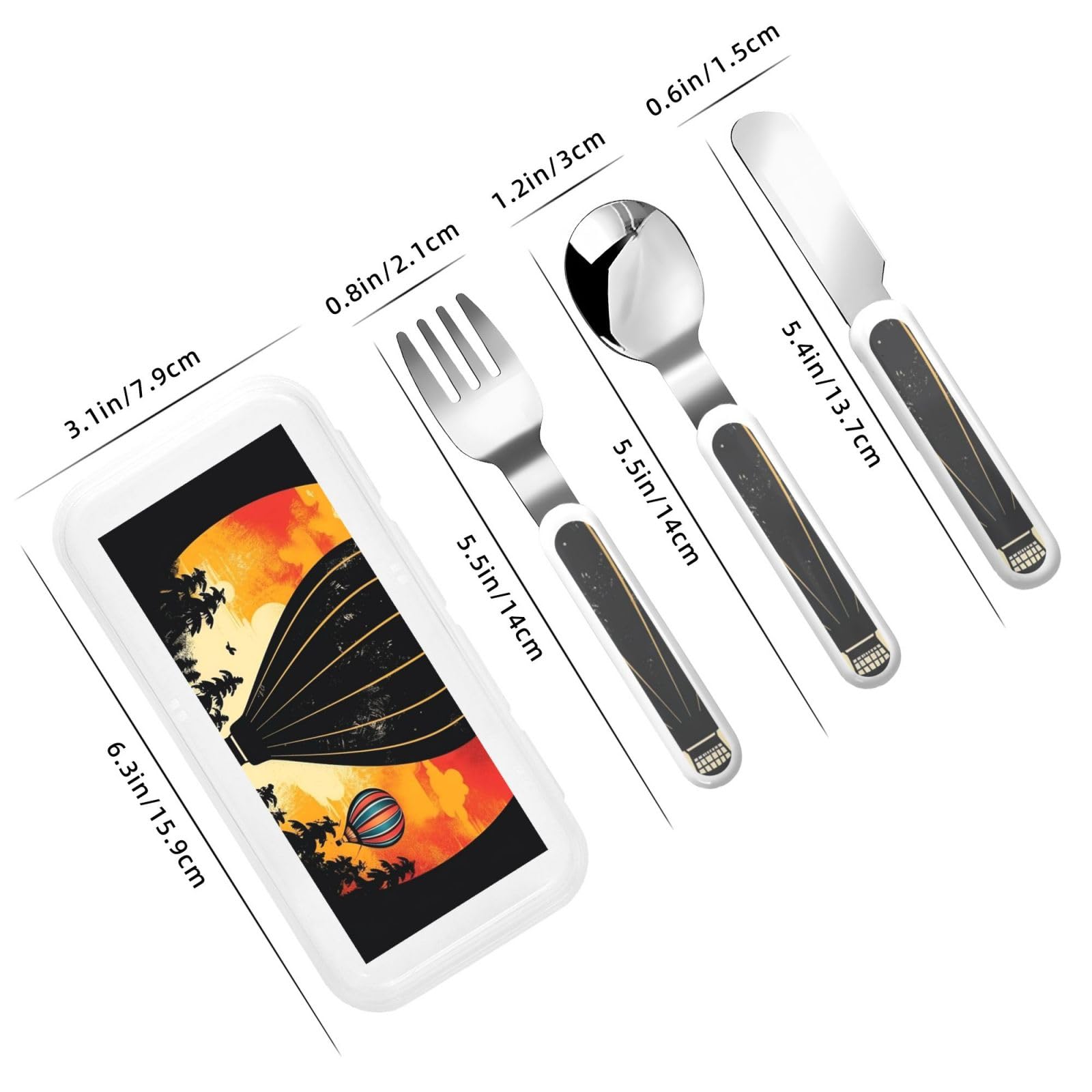 Stainless Steel Kids Silverware Set, Flying Hot Air Balloon Utensil Set Reusable Children Safe Knife Spoon Fork Set With Storage Case Dishwasher Safe For Lunch, Travel Outdoors