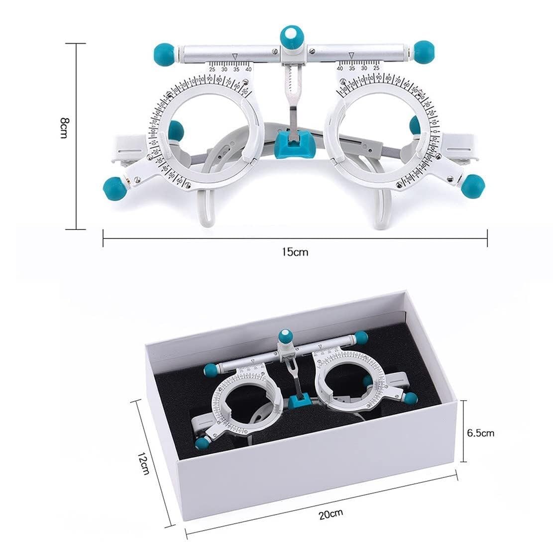 Optischer Testlinsenrahmen, verstellbarer optometrischer universeller optischer Testrahmen, PD 48~80 mm Augenoptometrie-Optiker, für die visuelle Inspektion in Optikgeschäften, Krankenhäusern und Auge
