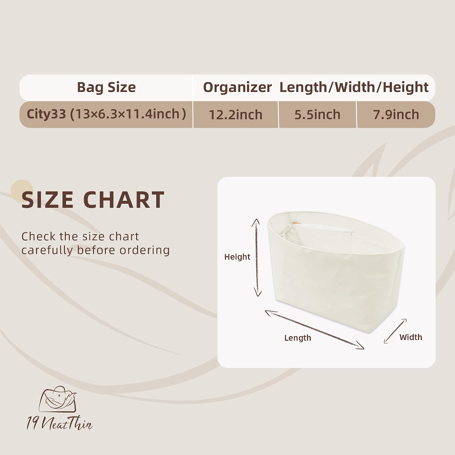 Lightweight Bag Insert for City Tote 33, Side Zipper, Blanc image 5