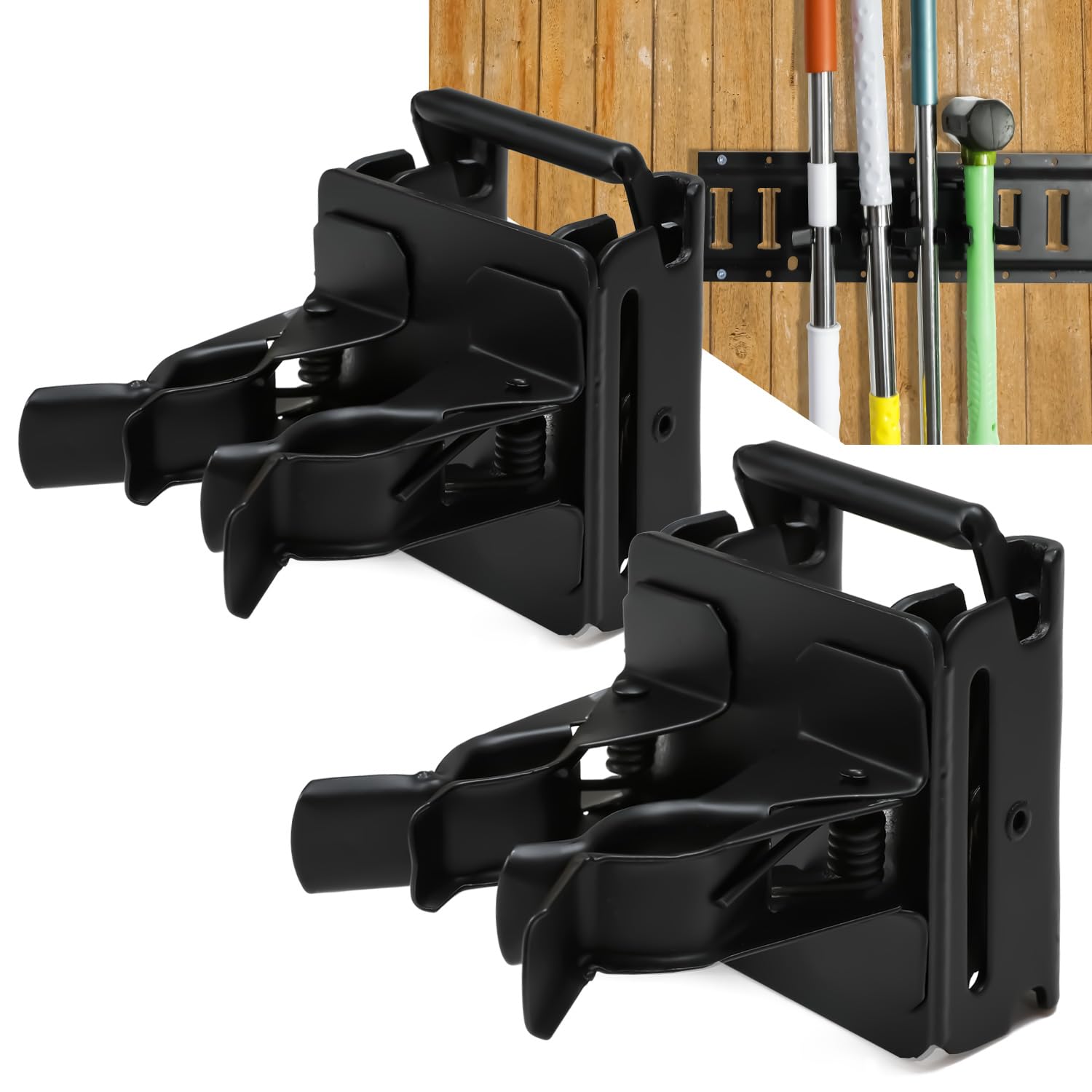 2 Pack E-Track Tool Holders, Double Fittings(4 E Track Clips) More Stable, Heavy Duty E Track Accessories|Strong Load-Bearing, Black Powder Coated E-Track Accessories, Wear-Resistant and Rust-Proof