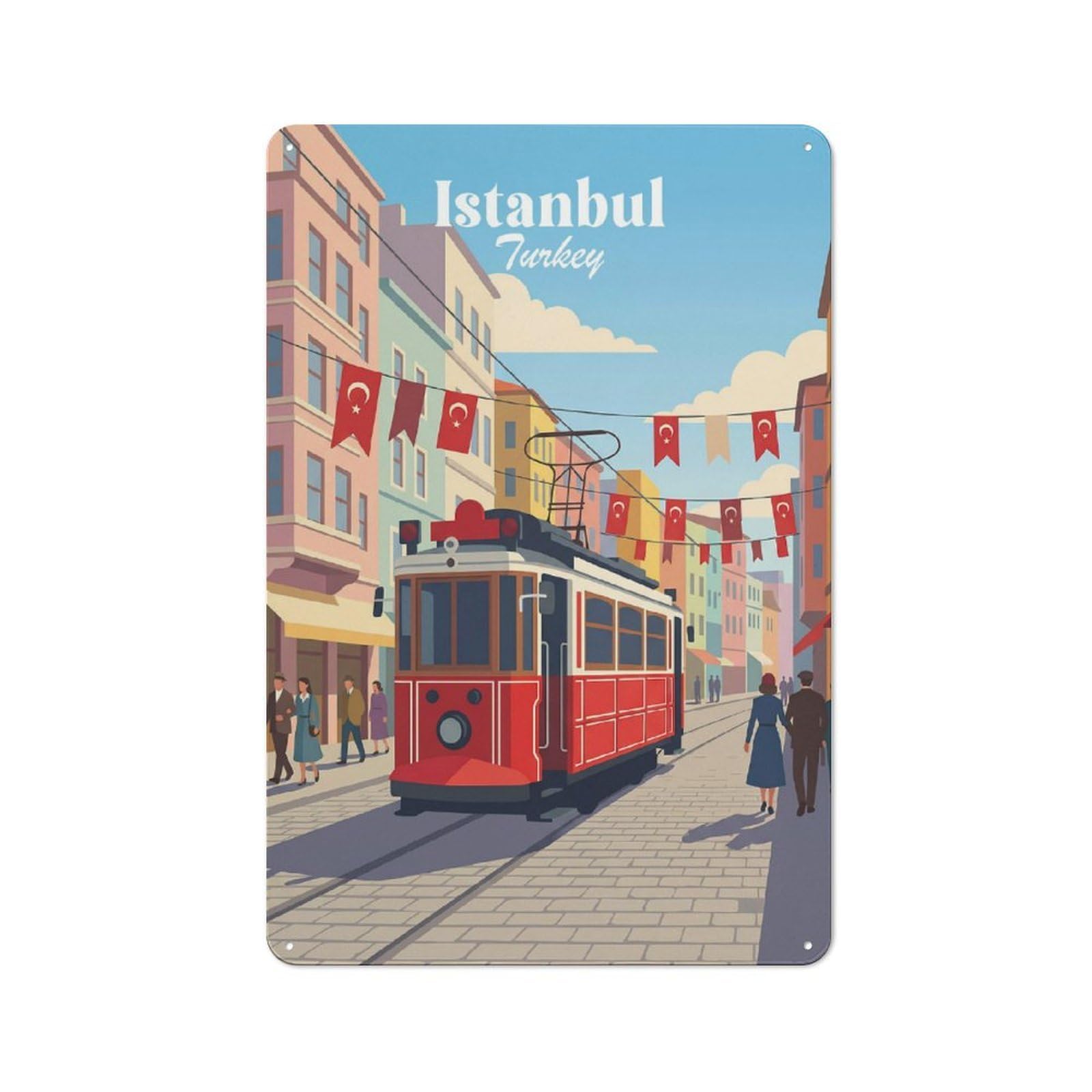 Junmoney Style-10 Istanbul Tram Workshop Style Metal Wall Decor 30X20cm, Garage Metal Sign For Workshop, Basement, Shed Or Games Room