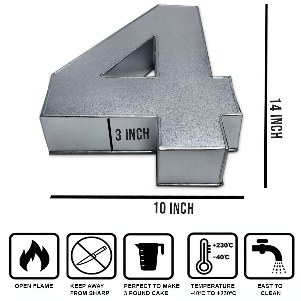 Elegance E-Commerce 0-9 Number large Individual Cake tin (Number 4) for baking and birthday, Wedding Anniversary & Parties, metallic molds, Novelty tins, Silver