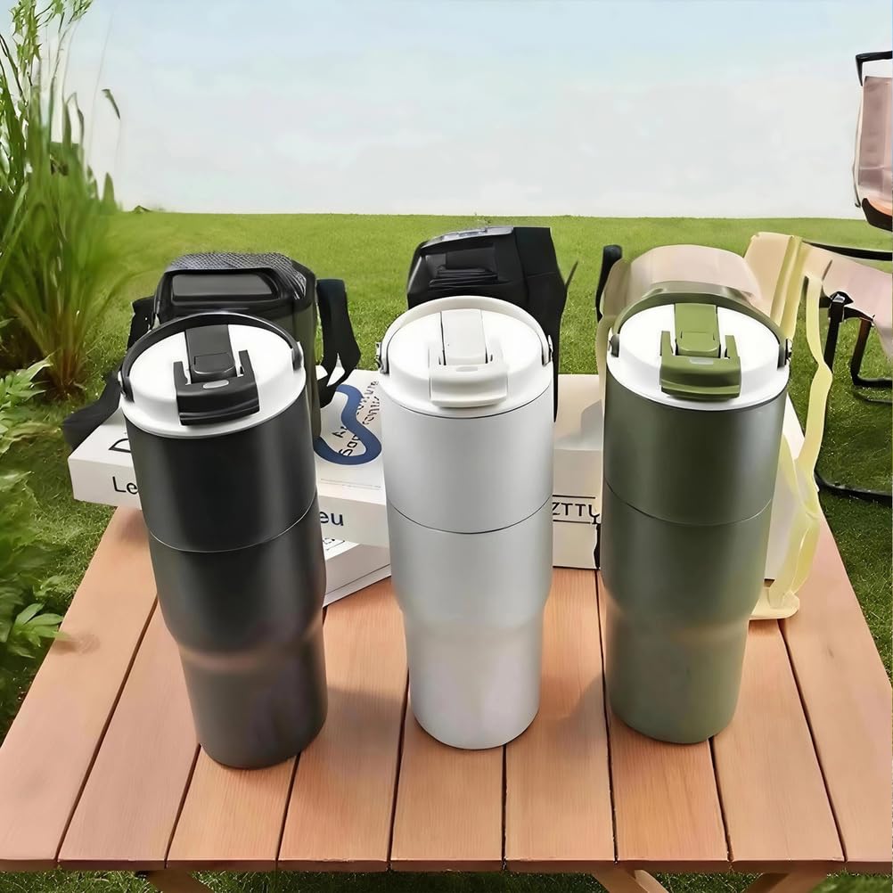 Zielony, izolowany kubek 1000 ml, wielokrotnego użytku, izolowany kubek do kawy, stal nierdzewna 304, na wynos, szczelny, podwójne ścianki, wodoodporny kubek podróżny do gorącej i zimnej kawy, mleka i