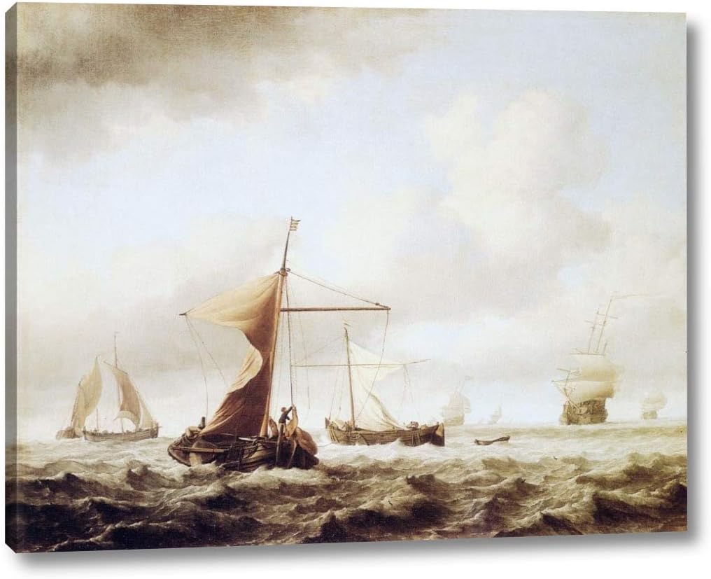A Brisk Breeze by Willem Van De Velde The Younger - 13" x 16" Gallery Wrap Canvas Art Print - Ready to Hang