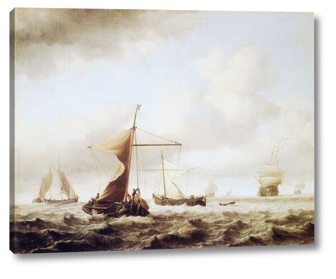 A Brisk Breeze by Willem Van De Velde The Younger - 13" x 16" Gallery Wrap Canvas Art Print - Ready to Hang