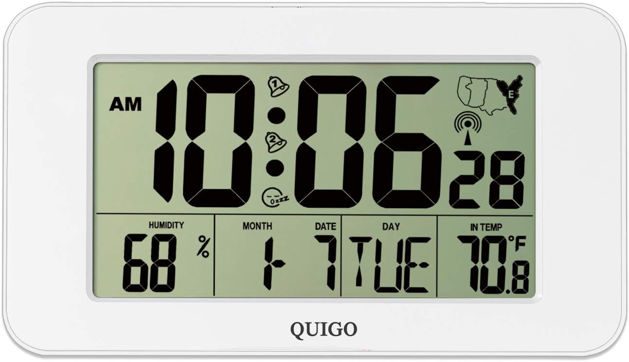 Buy QUIGO Digital Wall Clock Atomic Desk Alarm Large Display Battery ...