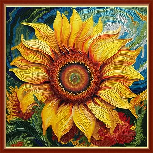 Image of Findvoor Stamped Cross Stitch Kits for Beginners Full Range of Cross Stitching Embroidery Pattern for Adults, 11CT DIY Needlepoint Embroidery Starter Kits-Magic Sunflower 17.7x17.7 inch