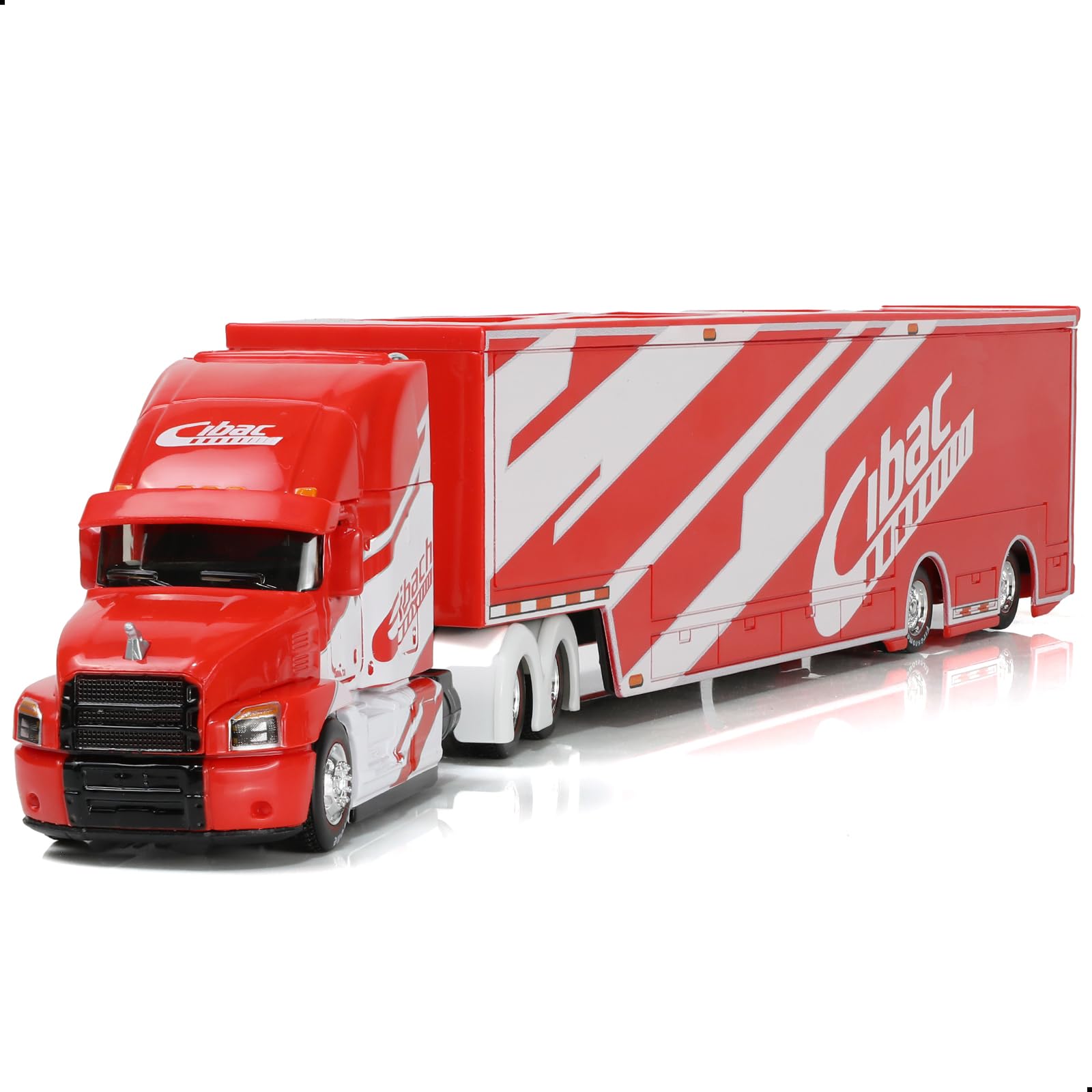 SHINESIGNAL Semi Truck Toy with Trailer, 1/64 Scale Alloy Metal Diecast Heavy Semi Truck Trailer Head Toy Model, MAx Diecast Tow Traktor Gift for Boy Adult Model Car Collector -Redwhite