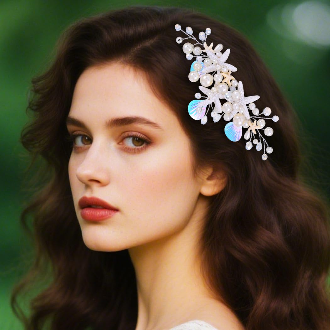 GORAIS Starfish Bridal Hair Comb Pearl Beach Wedding Hair Accessories Shell Hair Pieces for Brides and Women