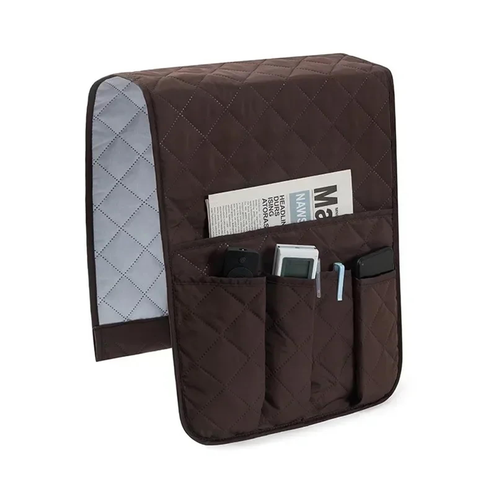 BDFJEDS Couch Armrest Organizer Sofa Armrest Organizer With 5 Pockets And Cup Holder Tray Couch Armchair Hanging Storage Bag For TV Remote Control Cellphone(Coffee)
