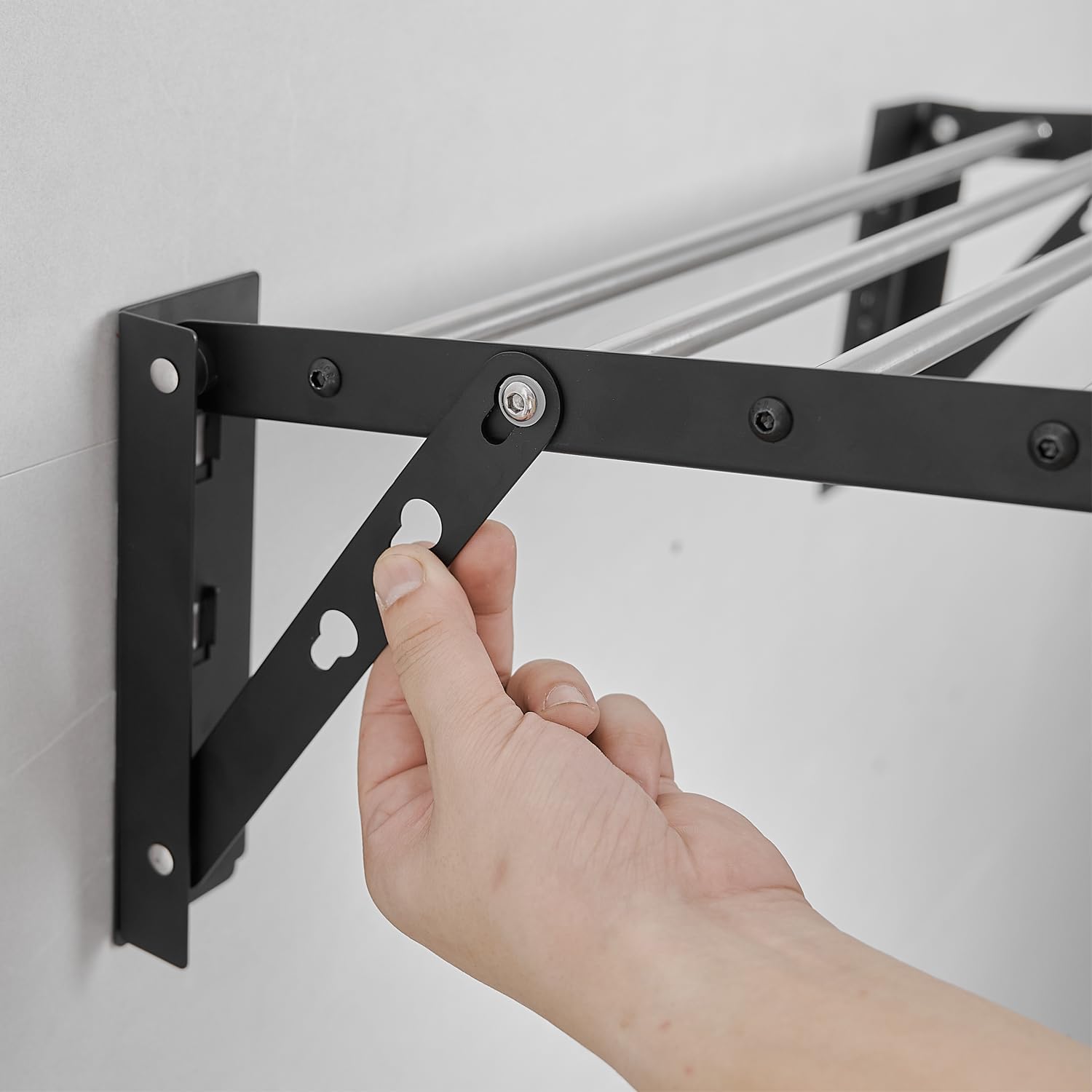 Stendibiancheria da parete in acciaio inox, 58,4 cm, salvaspazio, pieghevole, con porta asciugamani e fessure ideale per piccoli
