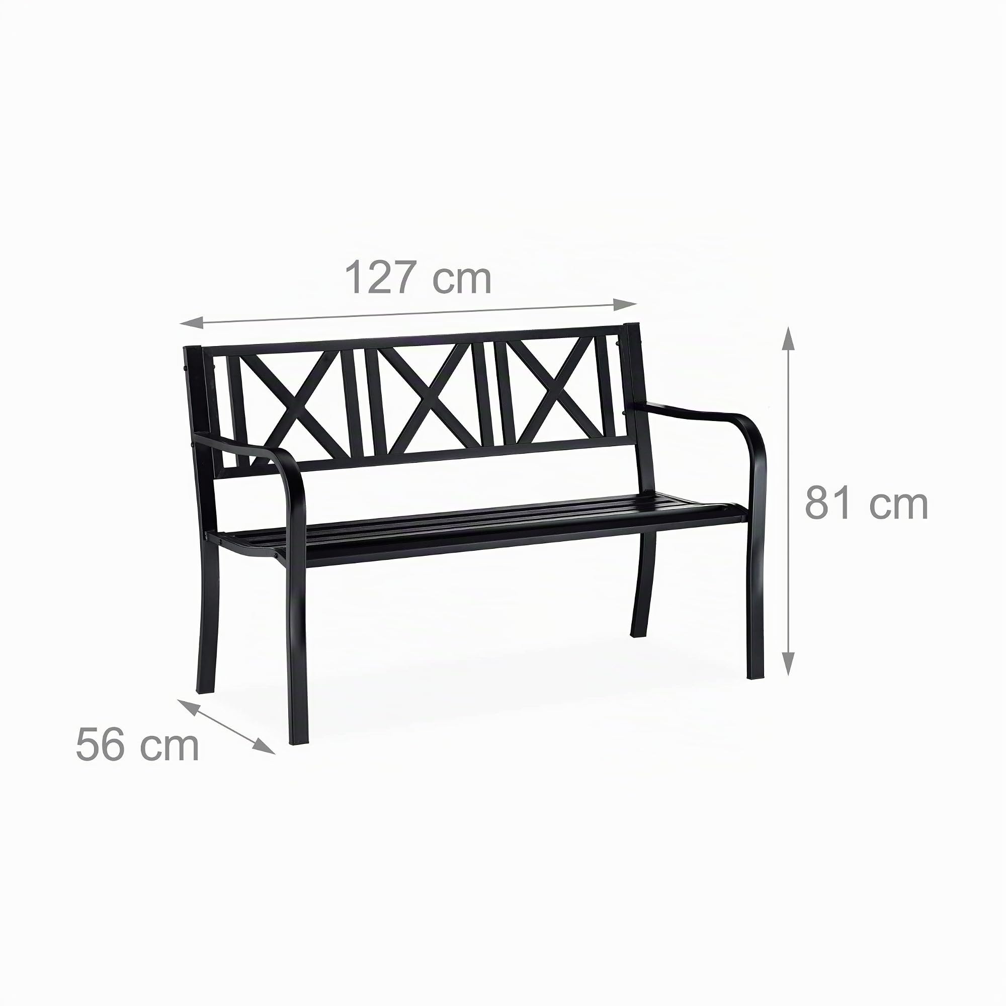 relaxdays Panca da Giardino in Metallo, 2 Posti, Resistente, Panchina da Balcone HxLxP 81 x 127 x 56 cm, Nero