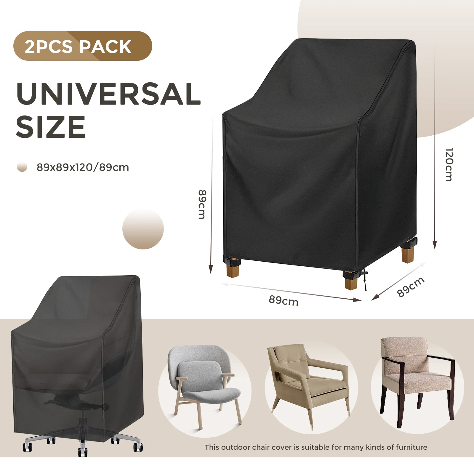 Lot De 2 Housses Pour Chaises De Jardin Empilables - 89x89x120 Cm, Tissu Oxford 210D, Imperméable