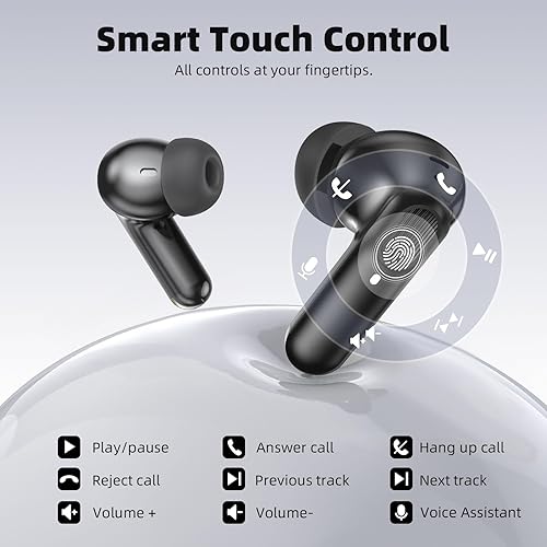 Miniatura 4 de Auriculares Inalámbricos Bluetooth 5.3 Auriculares, Diseño Intrauditivo Ligero con Graves Profundos, 48H Tiempo de Reproducción, Control Táctil