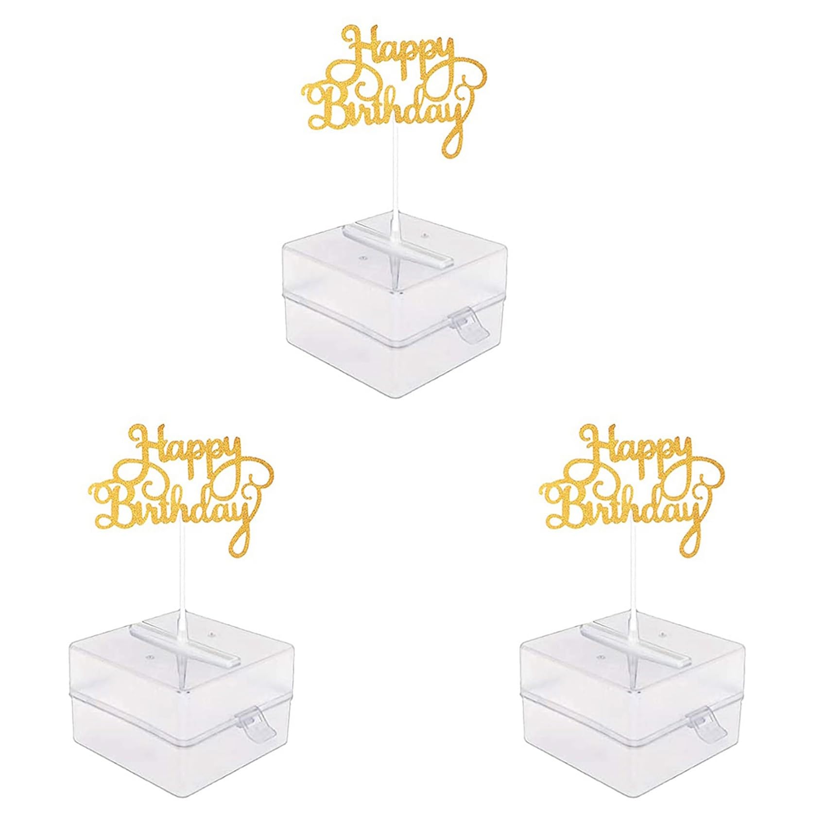 Hndhbfgrt 3X Cake Money Box Set, Money Pulling Cake Making Mold,Cake ATM Money Box with Gold Glitter Happy Birthday Cake Topper