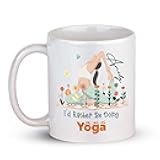 LASNECK I'd Rather Be Doing Yoga Coffee Cup, Personalized Name Yoga Themed Mug, Yoga Instructor With Floral Design Tea Cup, Customized Funny Yoga Travel Mug, Cup Gift For Yoga Teacher