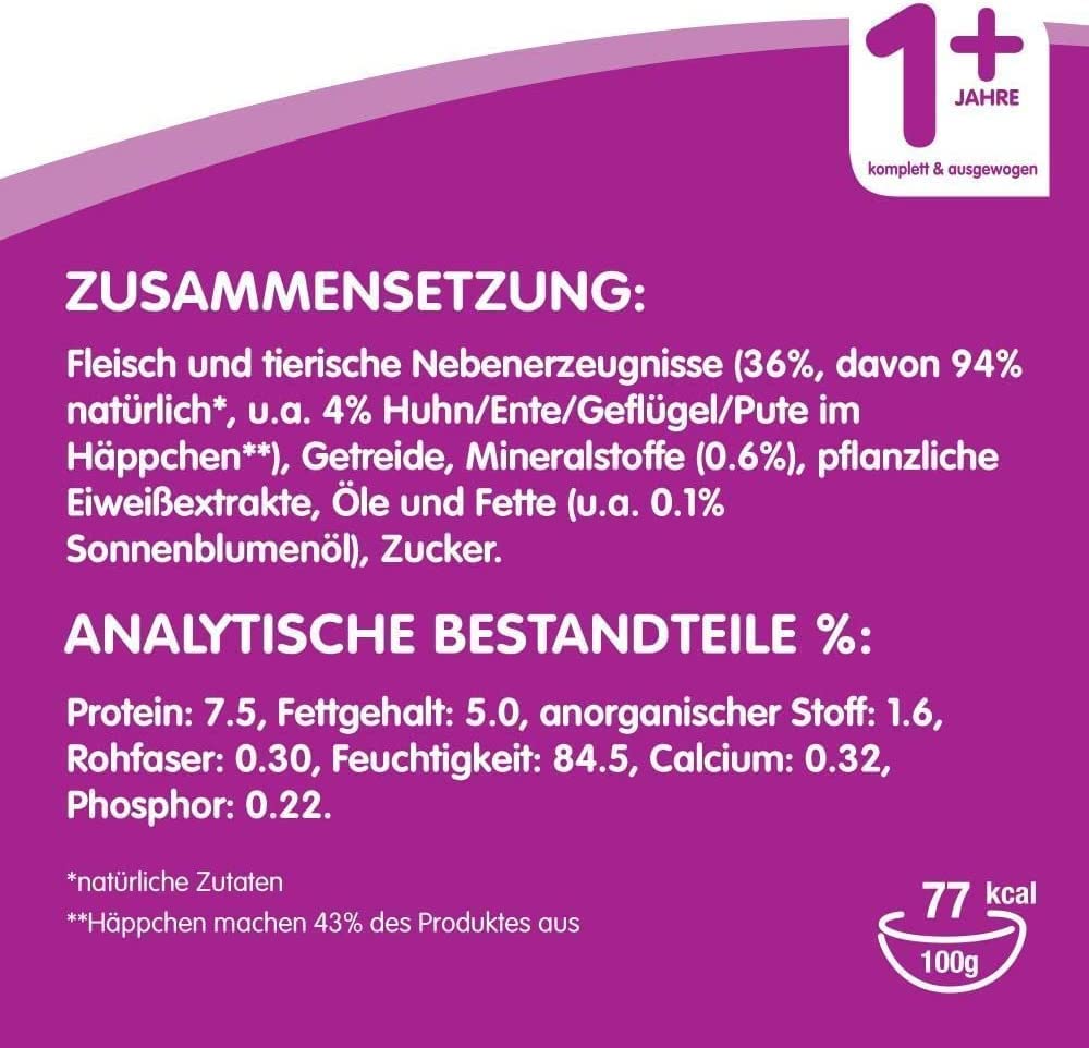Whiskas Katzenfutter 1+ für erwachsene, verschiedene Sorten in Sauce, 84 Portionsbeutel (84 x 100 g)