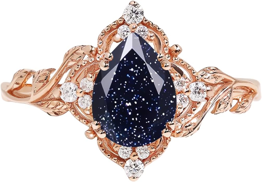 Engagement Rings for Women Pear Cut Gemstone Rings for Women 10K 14K 18K White Yellow Rose Gold Leaf Engagement Wedding Ring Anniversary Promise Ring