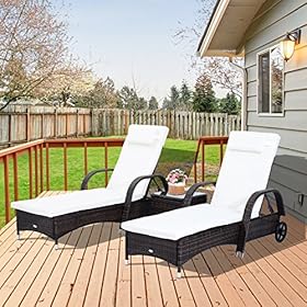 Outsunny 3 Piece Outdoor Furniture Set, 2 Reclining Chaise Lounge Chairs, Rolling Wheels, Armrests, Headrests, Thickly… 6135Xr8nHyL. SS280